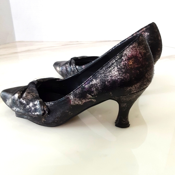 BELLINE BLACK FLORAL BOW METALLIC DRESS SHOE SZ 7 - Picture 5 of 8